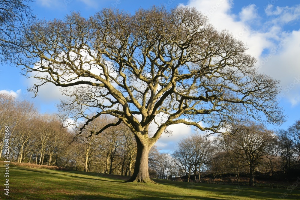 Majestic oak tree winter park sunlight nature landscape Majestic oak tree winter park sunlight nature landscape