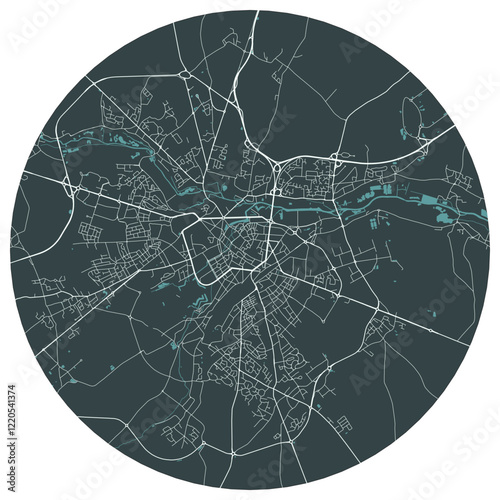 Arras French city in nord pas de calais. Vector minimalist street plan map on a dark gray round background