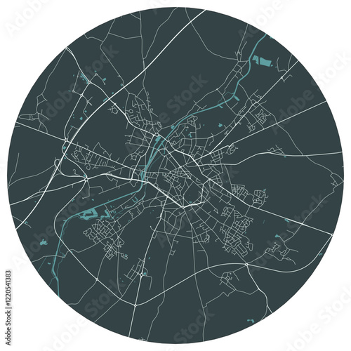 Cambrai French city in nord pas de calais. Vector minimalist street plan map on a dark gray round background