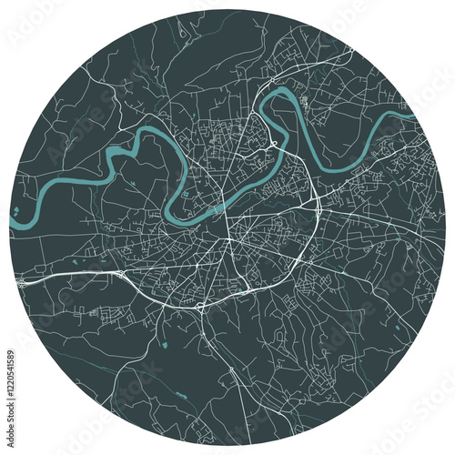 Albi French town in midi pyrenees. Vector minimalist street plan map on a dark gray round background