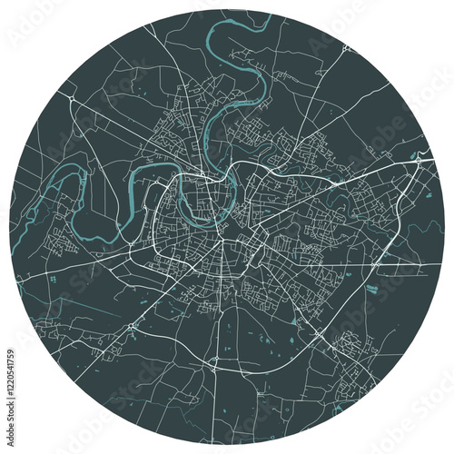 Niort French town in poitou charentes. Vector minimalist street plan map on a dark gray round background photo