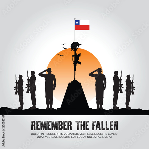 Chile flag in remember the fallen flag for morning sun and army design
