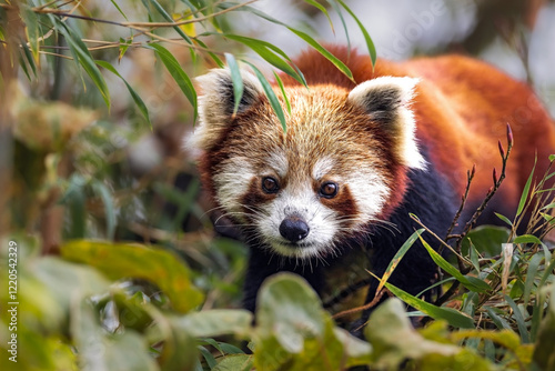 The red panda (Ailurus fulgens), also known as the lesser panda, is a small mammal native to the eastern Himalayas and southwestern China. photo