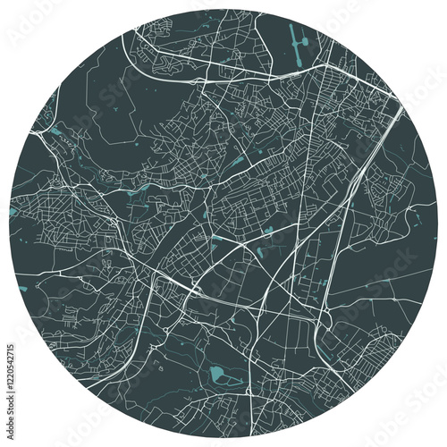 Massy French town in ile de france. Vector minimalist street plan map on a dark gray round background