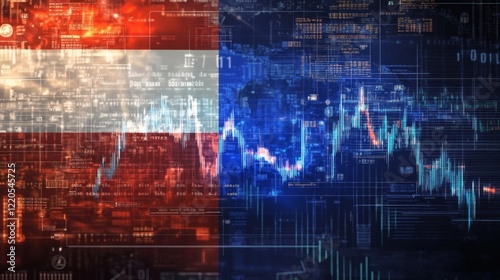 Austrian Economy Digital Finance, Stock Market Data and Flag Overlay photo