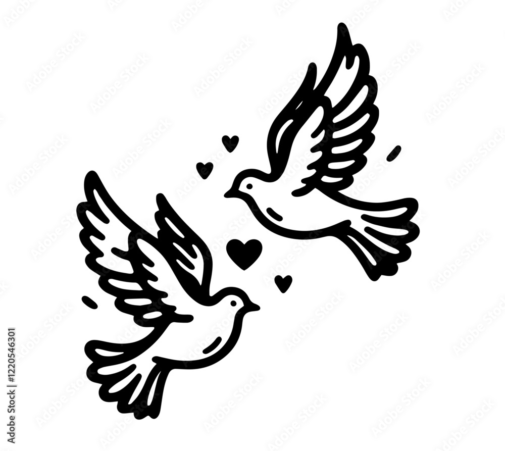 Obraz premium doves with hearts symbolizing love, wedding theme motif laser cutting engraving