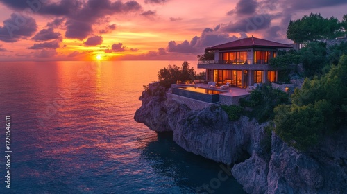 Cliffside villa sunset ocean luxury real estate photo