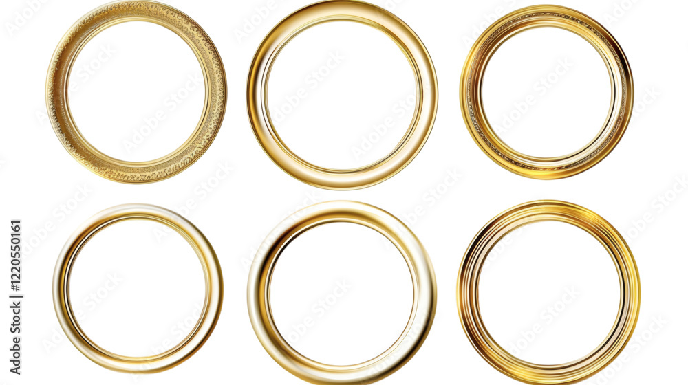 Set of round golden frames, isolated on white background. Set of round golden frames, isolated on white background.