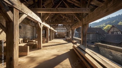Rustic Interior of Historic Wooden Structure