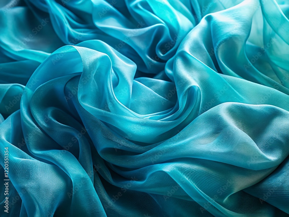 Fototapeta premium Abstract Cyan Blue Organza Fabric Texture - Fashion Photography Background