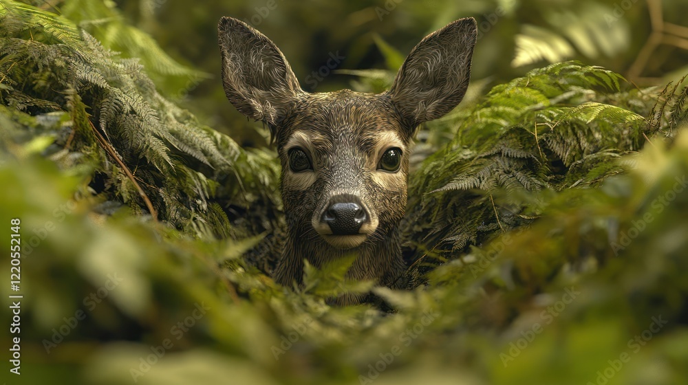 Fawn Hiding Forest Undergrowth Wildlife Nature Fawn Hiding Forest Undergrowth Wildlife Nature