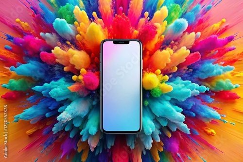 Abstract Dynamic Island: Vibrant Color Burst Minimalist Phone Display Mockup