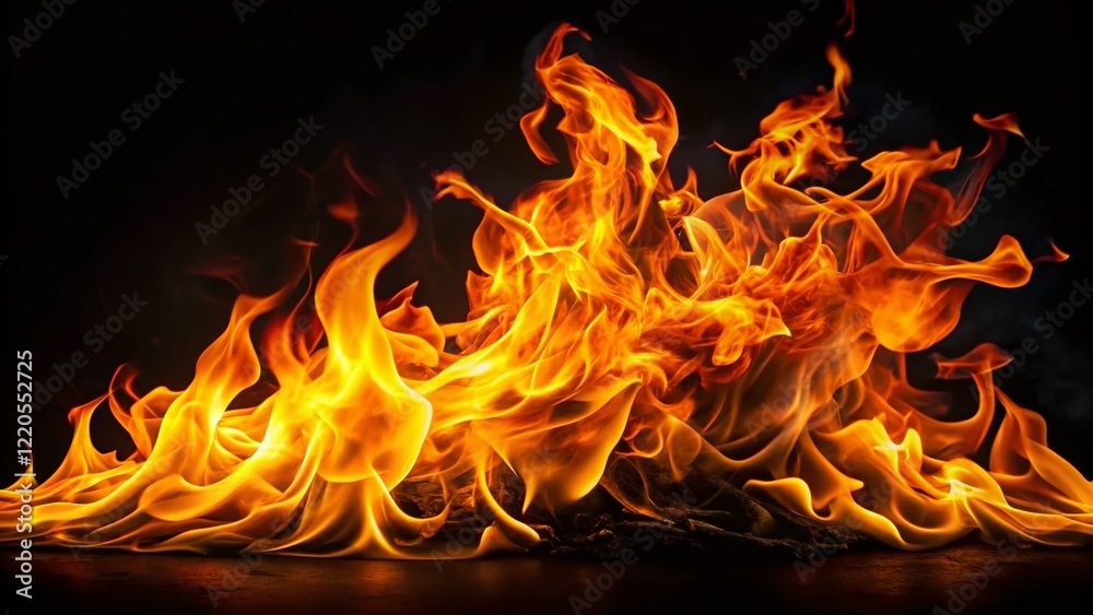 Abstract Fire Flames Movement, Black Background, Dramatic, Fiery, Energy