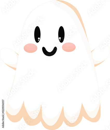 A cute funny happy ghosts. Baby creepy boo characters for kids. Isolated trendy vector illustration for Halloween