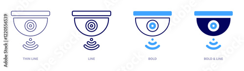 Cctv icon in 4 different styles. Thin Line, Line, Bold, and Bold Line. Duotone style. Editable stroke