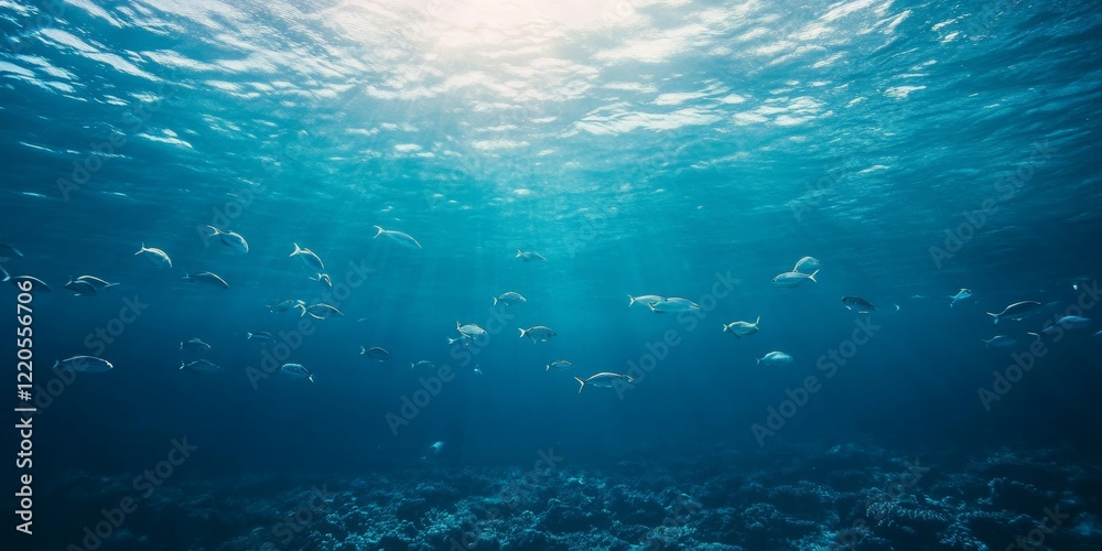 Diverse Marine Life Swimming Gracefully in Clear Blue Ocean Waters During a Sunny Day, Showcasing the Beauty of Underwater Ecosystems Diverse Marine Life Swimming Gracefully in Clear Blue Ocean Waters During a Sunny Day, Showcasing the Beauty of Underwater Ecosystems