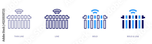 Heater automation icon in 4 different styles. Thin Line, Line, Bold, and Bold Line. Duotone style. Editable stroke