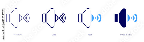 Good speaker icon in 4 different styles. Thin Line, Line, Bold, and Bold Line. Duotone style. Editable stroke