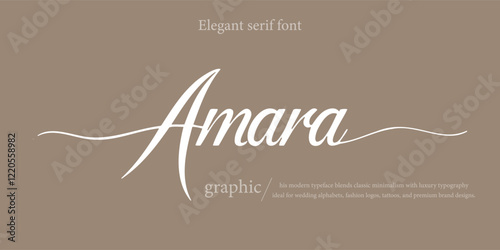 Elegant serif font "Amara" crafted for luxury branding and logo creation. This modern typeface seamlessly blends classic minimalism with refined luxury, featuring stylish letters 