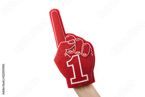 
Red foam hand number one isolated on transparent or white background, png