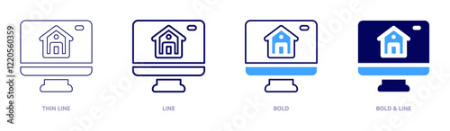 Smarthome icon in 4 different styles. Thin Line, Line, Bold, and Bold Line. Duotone style. Editable stroke