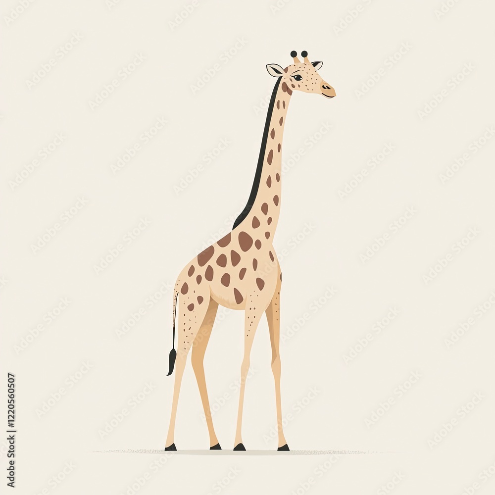 Elegant giraffe stands tall against a plain backdrop, showcasing its unique patterns and long neck Elegant giraffe stands tall against a plain backdrop, showcasing its unique patterns and long neck