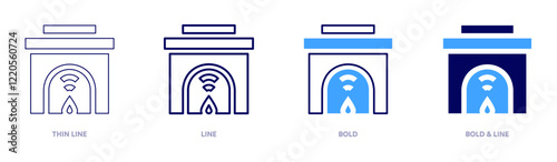 Warmly fireplace icon in 4 different styles. Thin Line, Line, Bold, and Bold Line. Duotone style. Editable stroke
