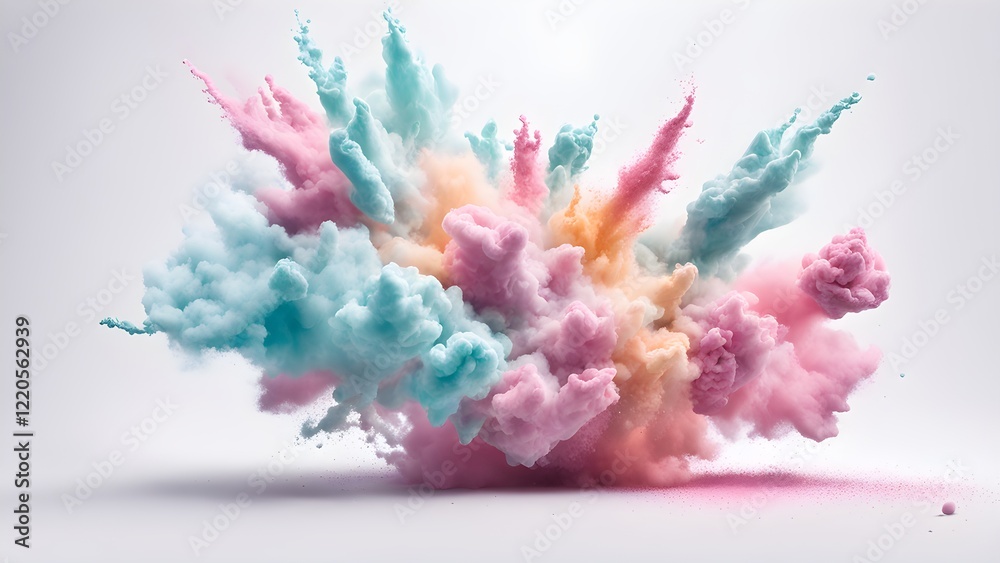 Naklejka premium Abstract pastel pink, blue, and orange color explosion on white background.