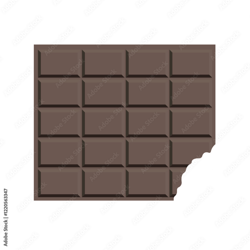 Fototapeta premium Chocolate Bar With Bitten Off Piece, Isolated On White Background. Vector Illustration