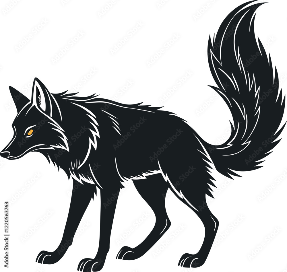 black fox vector on white background black fox vector on white background