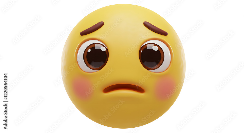Fototapeta premium Sad 3D Emoji Illustration Worried Face Expression isolated on white background. Generative AI