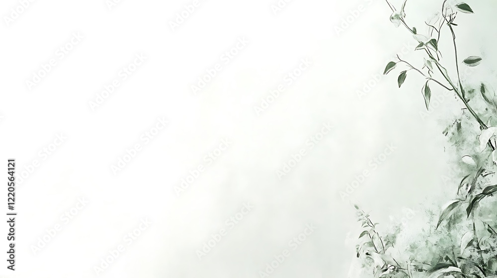 Watercolor Painting of Greenery on White Background Watercolor Painting of Greenery on White Background