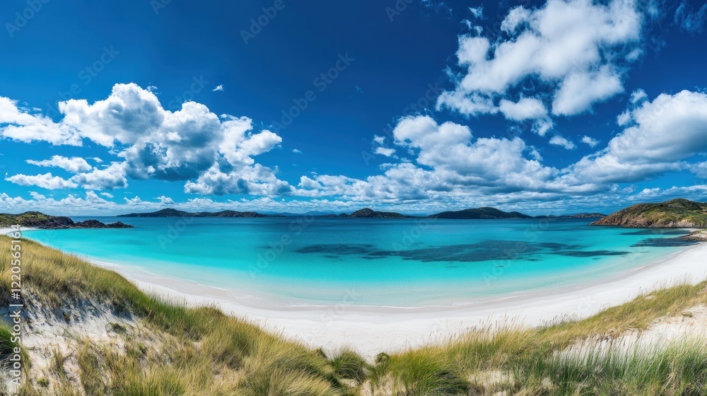 Turquoise Bay and White Sand Beach Under Blue Skies