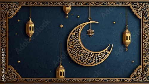 Ramadan vibrant theme background with lanterns and crescent moon