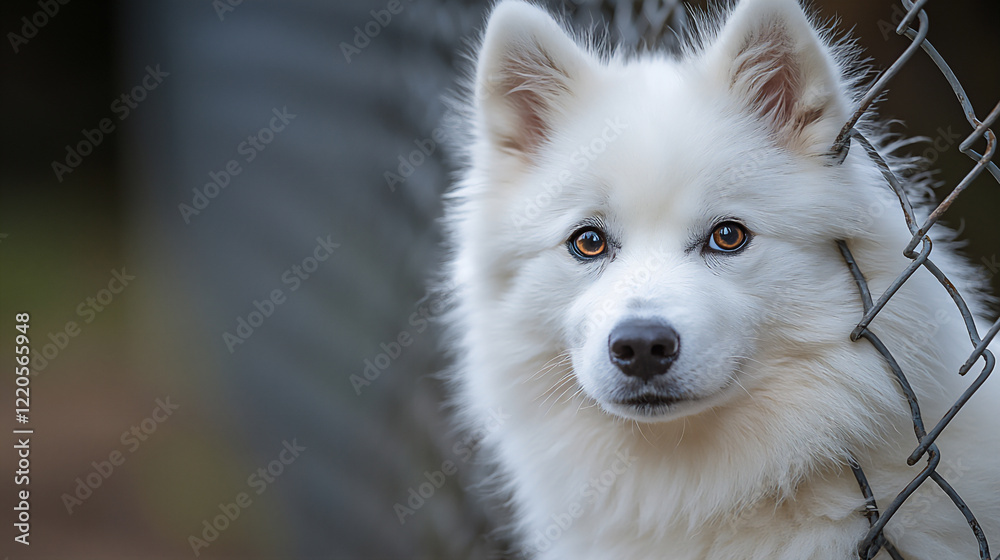 samoyed peeking through fence samoyed peeking through fence