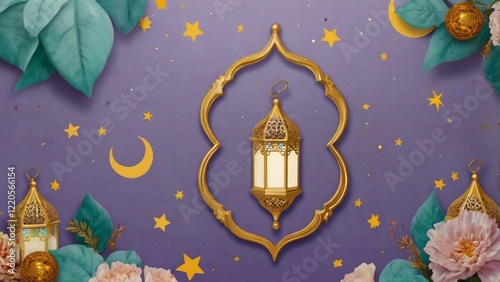 Ramadan vibrant theme background with lanterns and crescent moon