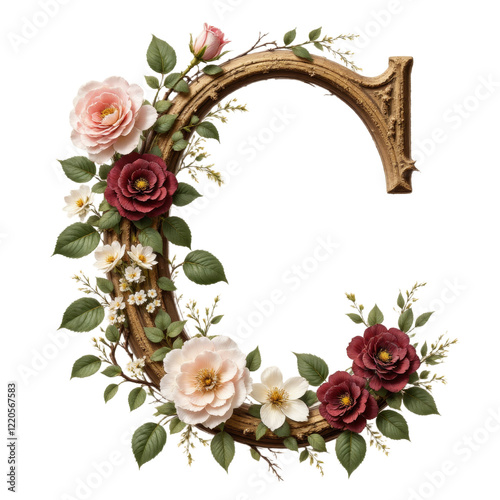 Floral letter C with transparent background.