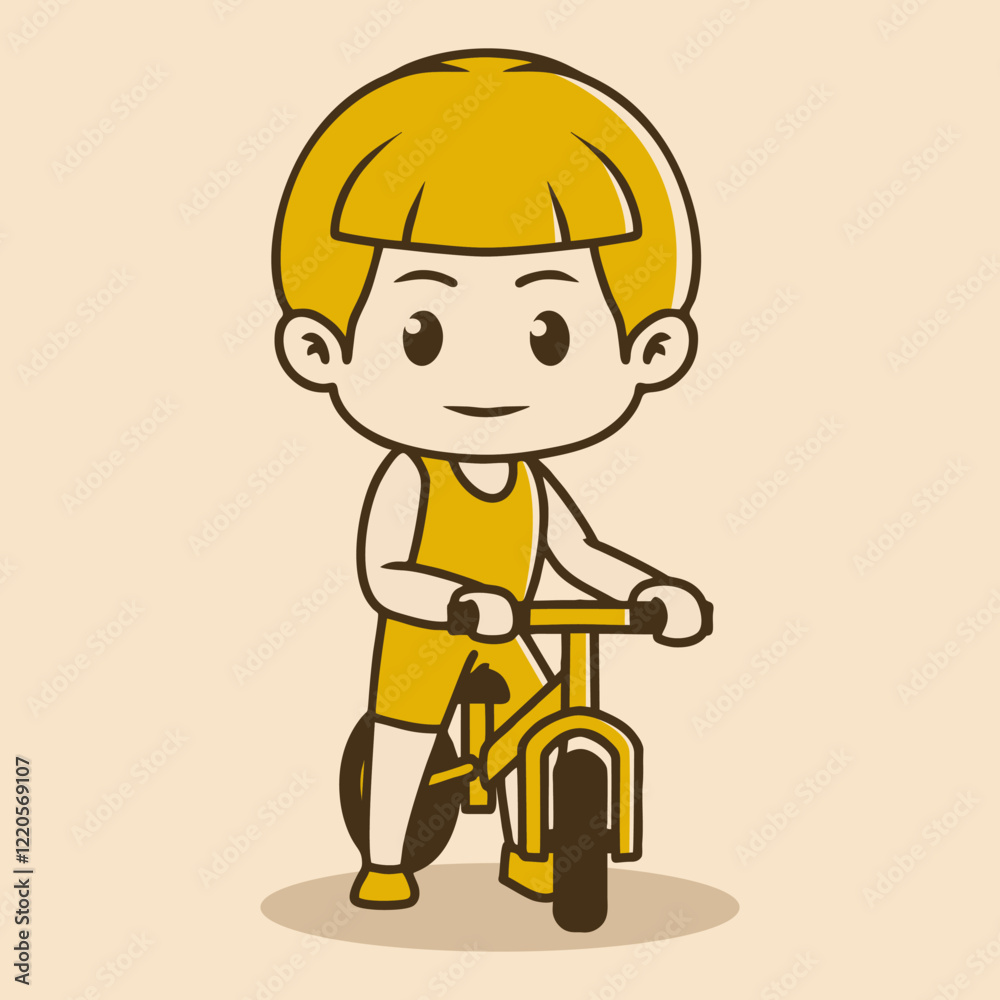 Chibi character of a kid playing with bicycle. retro colors Chibi character of a kid playing with bicycle. retro colors