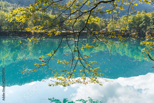 View of Lower Blue Lake near the village of Babugent  Chereksky district, Kabardino-Balkarian Republic, Russia. Cherek-Kel Lake. photo