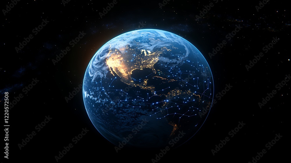 Obraz premium A close up of the Earth at night glowing blue light