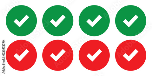 Isolate Check mark vector icon set, Outline Tick button symbol, Blue and Green vote and Testing symbol, Choice, Check list graphic elements, Approve, Confirm icons for business and Testing (Editable)