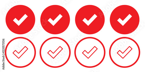 Isolate Check mark vector icon set, Outline Tick button symbol, Blue and Green vote and Testing symbol, Choice, Check list graphic elements, Approve, Confirm icons for business and Testing (Editable)