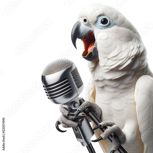 A singing parrot with a microphone.