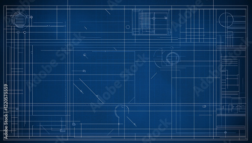 
Blue blueprint-style background with grid lines, vector illustration