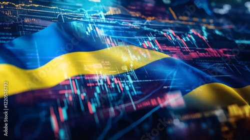 Wallpaper Mural Ukrainian Flag with Stock Market Data Overlay Digital Economy and Geopolitics Torontodigital.ca