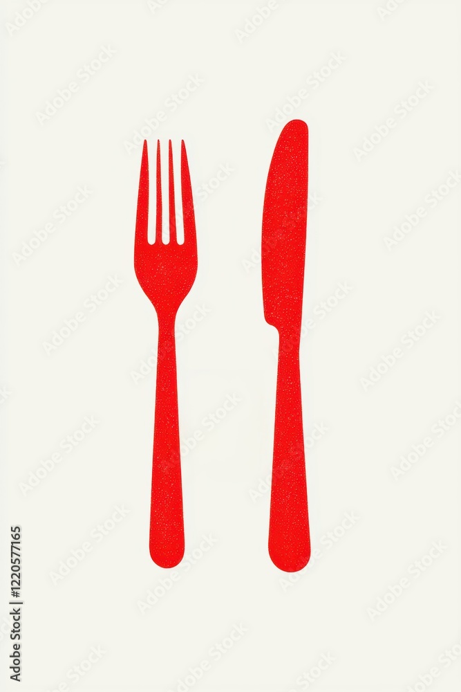 Stylized red fork and knife on a light background, perfect for culinary themes, dining concepts, and modern kitchen aesthetics. Stylized red fork and knife on a light background, perfect for culinary themes, dining concepts, and modern kitchen aesthetics.