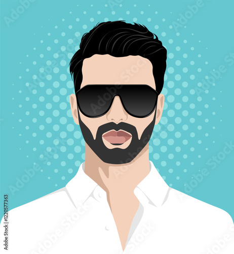 1538_Handsome bearded young man wearing white shirt and dark sunglasses