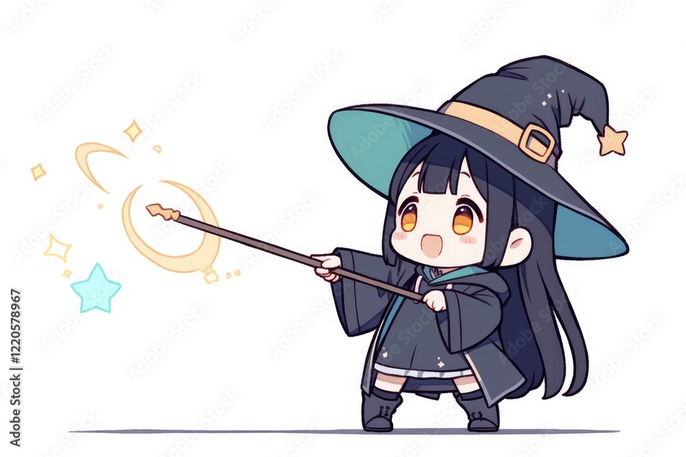 Obraz premium Adorable Little Witch Casts A Crescent Moon Spell
