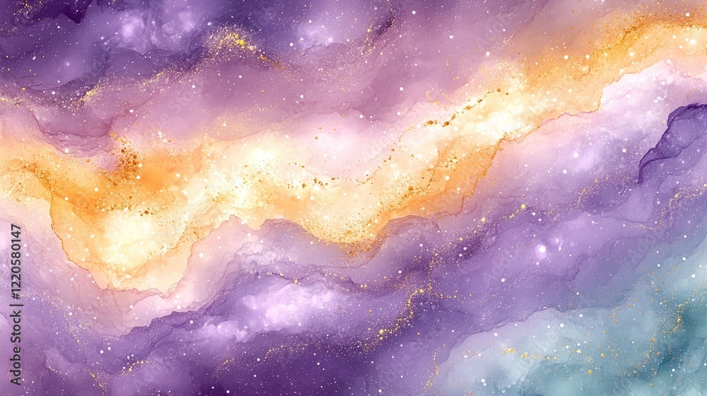 Fototapeta premium Abstract Purple Gold Galaxy Art Print Alcohol Ink Painting