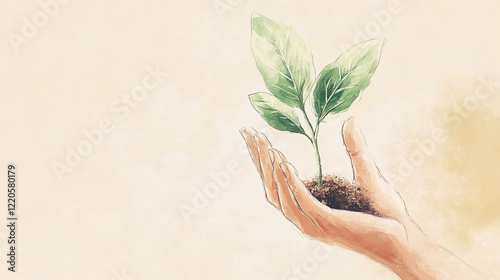 Growing plant in hands symbolizes nurturance and sustainability for future generations photo